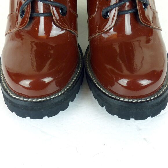 Jeffrey Campbell Legion Boot Women 8M Red Patent Leather Heel Lace Zip Lug Ankle - Picture 6 of 14